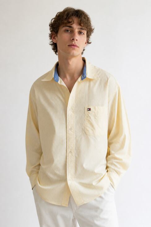 Tommy Hilfiger Other - Tommy Hilfiger Men's Yellow White Stripe Cotton Button Front Shirt XL Vintage